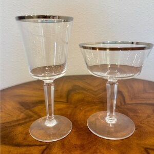 2 Lenox Crystal Solitaire Hand Blown Wine Glass & Champagne Glass Pristine Con